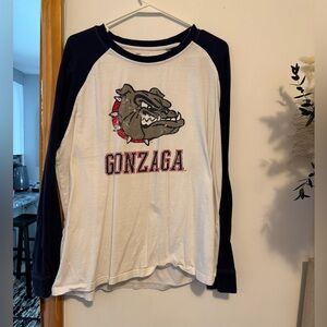 Women's Long Sleeve Raglan Tee - White and Navy Blue